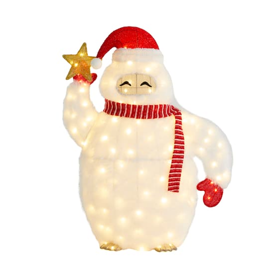 Glitzhome 42"H Lighted Christmas 3d Fabric Yeti Outdoor Christmas Tabletop Decor, One Size, Multiple Colors
